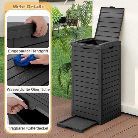 Lot de 2 poubelles noires 118 L en résine avec couvercle à clapet, bac à liquide extractible et poignée, pour jardin et terrasse (1/5)