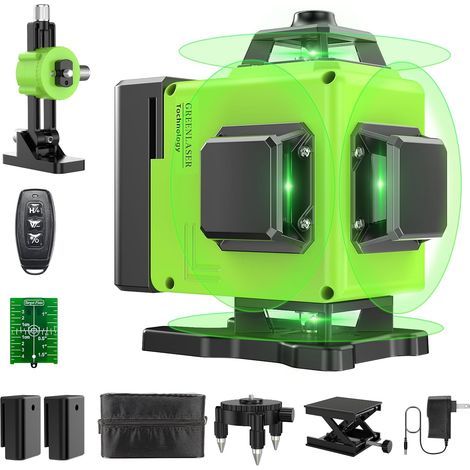 Niveau Laser Chantier Autonivelant 360° x 4, Laser Niveaux 4D 16 Lignes Laser, Autonivellement et Mode Pulsé Extérieur, 2 x Batterie, Nivellement Automatique, Support Rotatif, Télécommande (1/5)
