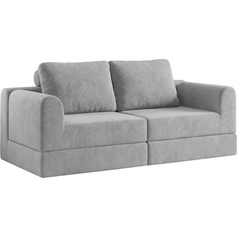 Lit banquette convertible 1 place à 2 places, pliable et gain de place pour salon, mousse pure, tissu gris (1/5)