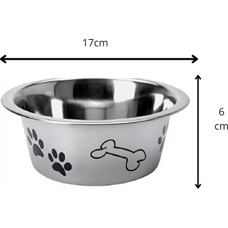 Gamelle Chien Chat 17cm- Polyvalente Eau, croquettes Gamelle Eau Croquette pour Chien - Acier Inoxydable-Dessin Pattes os -750ml