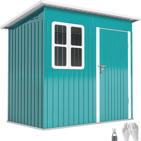 7 x 4ft Galvanised Steel Garden Shed, with Lock and Gloves - Green
