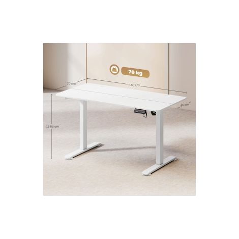Bureau assis-debout blanc 140 x 70 cm avec réglage électrique, 4 mémoires et anti-collision pour bureau, étude et télétravail (1/5)