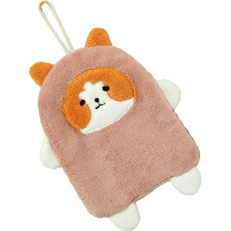 Serviette à main suspendue en polaire corail à motif chien, très absorbante et à séchage rapide, rose (1/5)