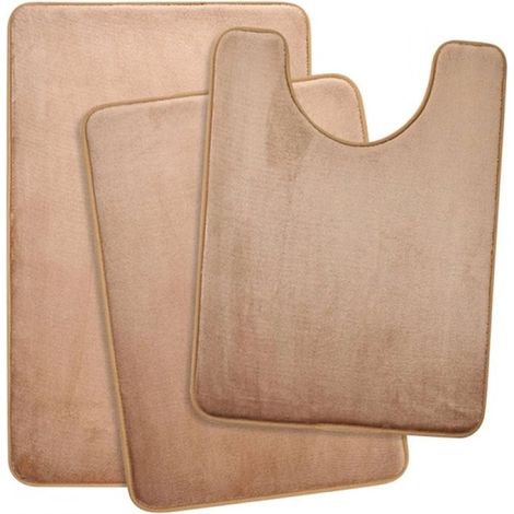 Tapis De Salle De Bain - Ensemble 3 Pièces Pour WC - Tapis Absorbant Antidérapant En Molleton Corail - Couleur Unie - Lot De 1 (1/5)