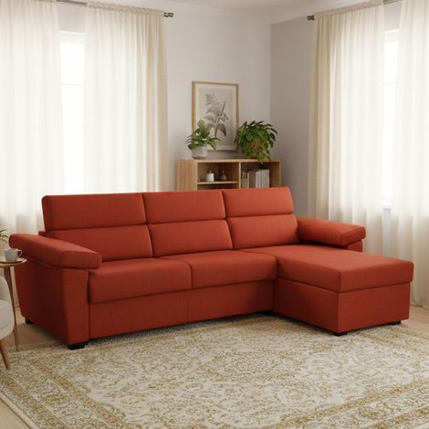 Sofá Cama con Chaiselongue Tolle, Fundas Removibles, Almacenaje Hecho en Italia, Resistente al Agua, Ajustable a Cama, 285x160 cm Naranja (1/5)