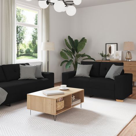 vidaXL Canapé 3 pc Noir Tissu en lin mélangé (1/5)