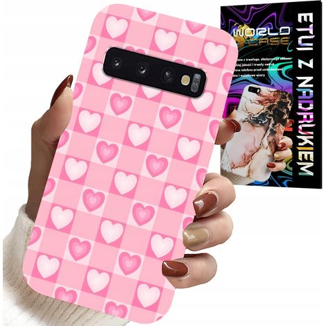 Schutzhülle für Samsung Galaxy S10 – Rosa karierte Hülle mit Herzchenmuster + Folie (1/5)