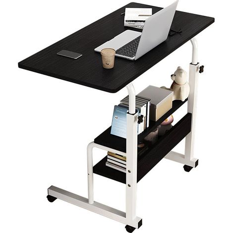 Bureau d’ordinateur portable réglable avec roulettes – Table de chevet mobile et bureau relevable, portable pour chambre et bureau (1/5)