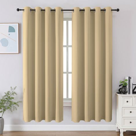 Lot de 2 Rideaux occultants de fenêtre à Isolation Thermique pour Chambre à Coucher, Cuisine et Salon, 132 x 160 cm de Long, Beige (1/5)