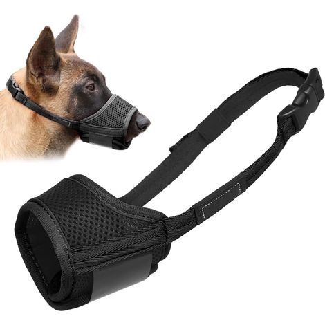 Muselière pour chien anti-morsure, aboiement et mastication avec tissu doux en maille confortable et sangle réglable, convient aux chiens de petite, moyenne et grande taille (noir, M) (1/5)