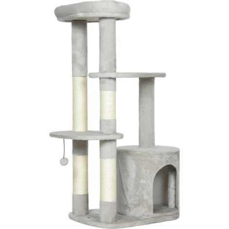 Arbre à chat tour avec cachette-poteaux sisal-plateforme multi-étages-gris clair-60x45x114(cm) (1/5)