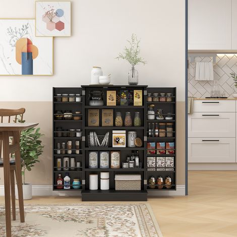 Armario Despensa Cocina con 2 Puertas y 16 Estantes Alacena Moderna con Estantes Ajustables 60x30x104cm Negro (1/5)