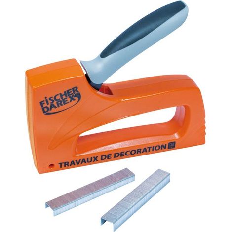 Fischer Darex – Kit agrafeuse à main avec 800 agrafes 6mm et 1600 agrafes 8mm – Pour bois dur et teck – Usage professionnel