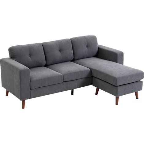 L-Shaped 3-Seater Sofa with Reversible Chaise, Dark Grey