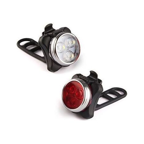 Feu avant de vélo COB Rechargeable par USB + feu arrière d'avertissement, accessoires de conduite 030 (1/4)