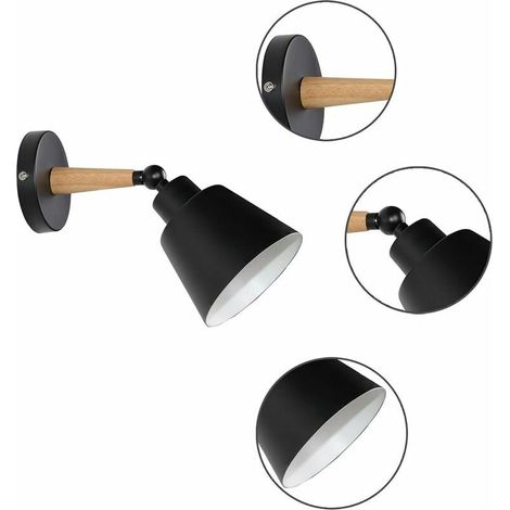 Vintage Industrial Wall Lights, E27 Metal Ceiling Lights, Adjustable Retro Indoor Wall Lamp for Bedroom, Kitchen, Restaurant (no switch, Black) (1/5)