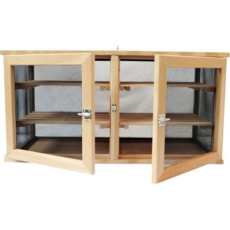 Garde-manger en bois de hêtre double porte – Dimensions 42x85x38 cm – 4 clayettes amovibles – Conception grillagée pour aération – Outils Et Nature