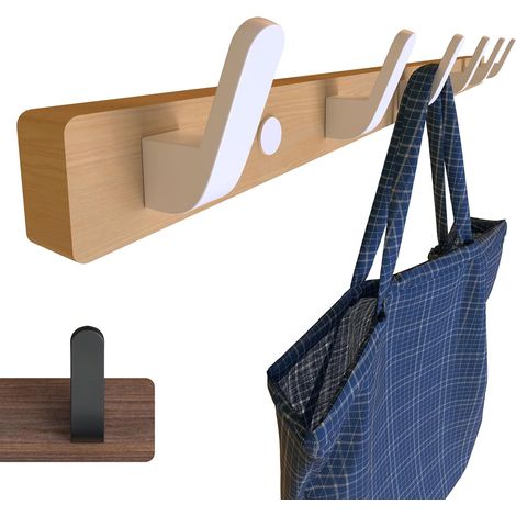 Weiße Wandgarderobenhaken – 55 cm – Kleiderhaken aus Holz für die Wand, Wäscheklammern, rustikale Garderobe mit 6 Metallhaken zum Aufhängen im Schlafzimmer oder Büro (1/5)