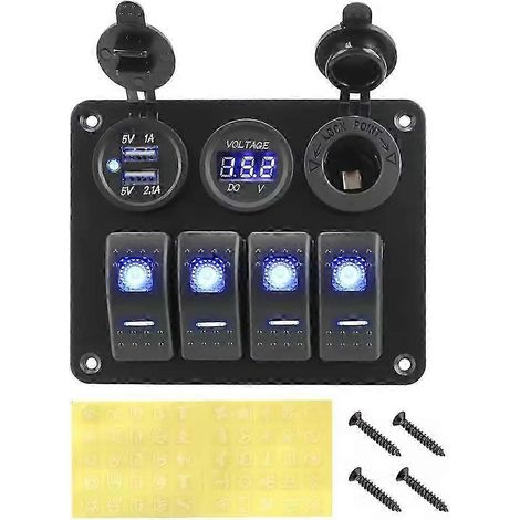 Compatible avec les panneaux à interrupteurs à bascule LED à 4 positions, dotés de deux ports USB CC 12 V/24 V, d'un voltmètre numérique et d'un disjoncteur, avec touche QAQ intégrée. (1/5)