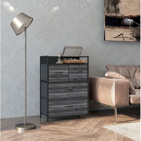 Kommode mit 4 Schubladen und Oberablage, Stahlgestell, 60 x 29 x 85 cm, schwarz OKMYHOME (1/5)
