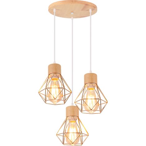 3 Luces Lámparas De Colgar Vintage Plafones Retro Oro Lámpara Colgante Moderna Para Interiores Lámparas De Colgar De Madera De Metal