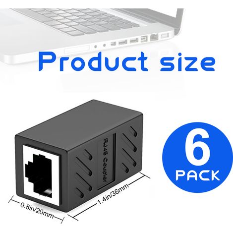 RJ45 Coupler - Female To Female Ethernet Connector - Compatible With Cat7 Cat6 Cat5e Cat5 - 36 X 20 X 20 Mm - Black - 6 Pack (1/5)