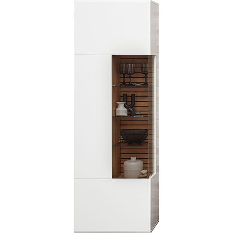 Vitrine Standvitrine, 65cm breit, weiß mit Eiche, FALLON-55 (1/5)