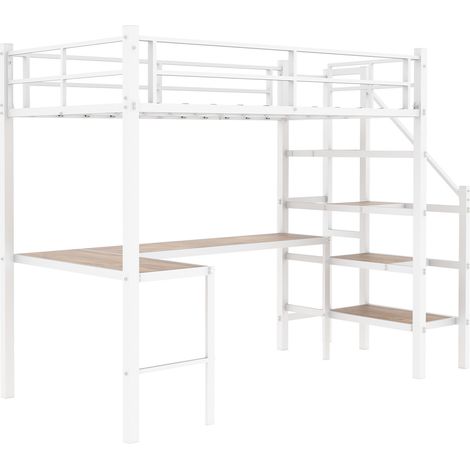 Letto a soppalco con scrivania ad angolo L 90 x 190 cm in ferro bianco (1/5)