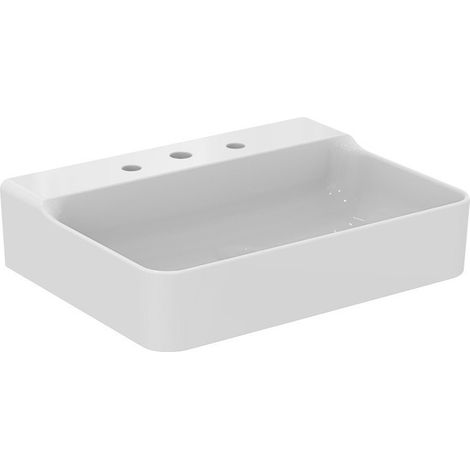 Lavabo CONCA 600x450x165mm, lijado blanco con IdealPlus 3 orificios para grifería, sin rebosadero IDEAL STANDARD
