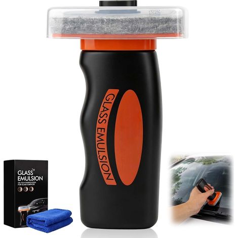 Nettoyant Vitre Voiture Émulsion Anti Film Gras, Nettoyant Pare-Brise et Vitres Sans Traces, Éliminateur de Film Huileux pour Voiture et Maison, 1PC avec Solution Nettoyante