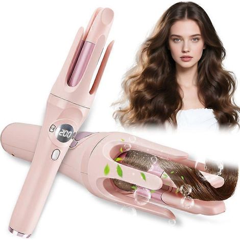 Fer à boucler automatique sans fil 32 mm, rose, portable et rotatif, avec 4 réglages de température, rechargeable par USB, conception anti-brûlure, batterie 4000 mAh (1/5)