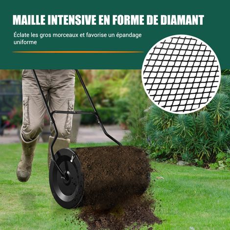 Épandeur de Compost de 60,5 Cm Épandeur de Mousse de Tourbe avec Poignée en Forme de ‘u’ Améliorée Loquets Latéraux Rouleau en Treillis Métallique Noir CW1226 Maison Chic (1/3)
