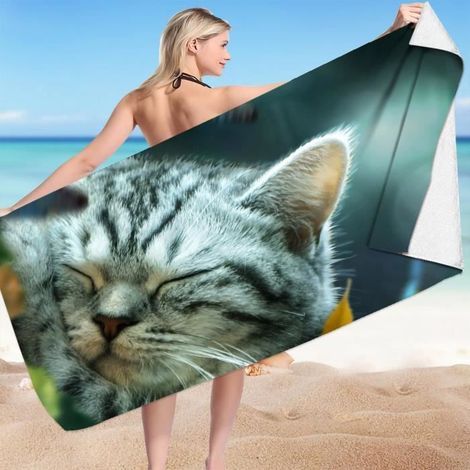 Children's Beach Towel - Unknown Brand - Cute Cat - Microfiber - Pink - 70 x 150 cm