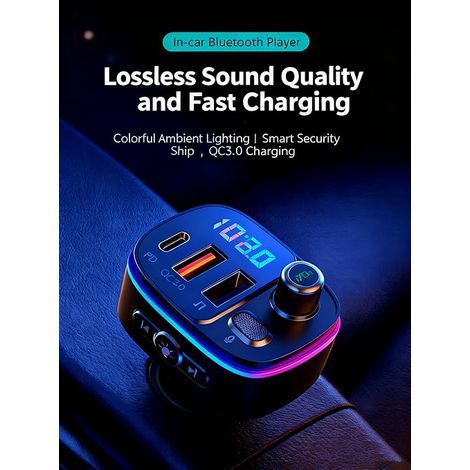 Trasmettitore Bluetooth per auto, adattatore plug-and-play compatibile con la ricarica rapida, ricevitore audio wireless USB QC3.0, chiamate in vivavoce. (1/4)