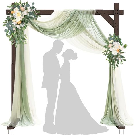 Arche de Mariage en Bois, Arche de Jardin, Arche de Mariage en Tulle, Décoration Intérieure, Pelouse de Jardin, Arche de Rose Plante Grimpante, Décoration Cadre Fond Tulle Mousseline (1/5)