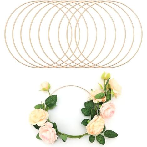 Lot de 10 anneaux en métal doré de 20 cm (8 pouces) pour loisirs créatifs, projets de bricolage, attrape-rêves et décorations. (1/4)