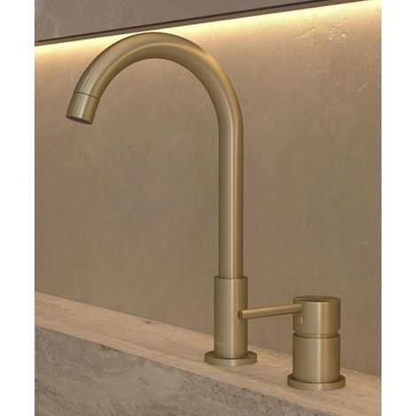 Miscelatore lavabo 2 fori oro spazzolato - Corbeau (1/5)