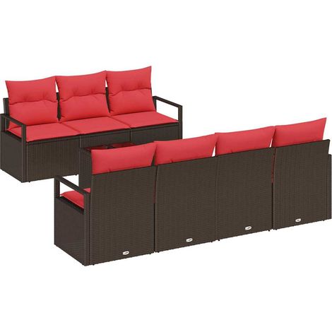 Garden Sofa Set with Cushion 8 pcs Beige and Red Poly Rattan vidaXL (1/5)