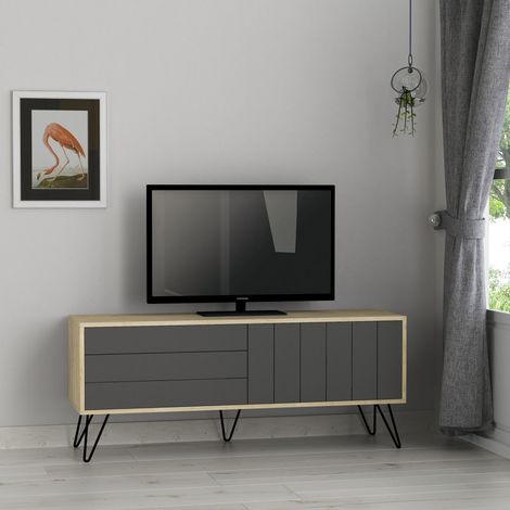 Decortie Picadilly Modern TV Stand Multimedia Centre TV Unit With Storage Cabinet 139cm - Oak / Anthracite Grey (1/5)