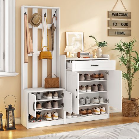 REDOM Set di mobili per ingresso 140,6x32x180 cm comprendente pannelli per armadio e scarpiera, finitura opaca, bianco