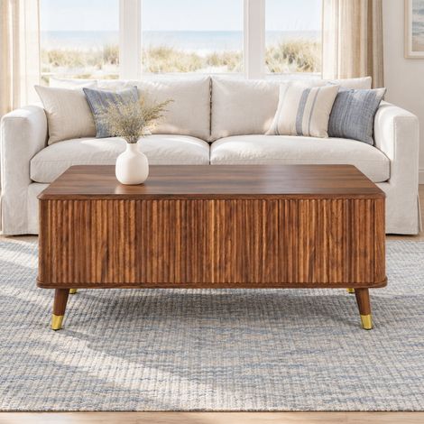 Tavolino elevabile con contenitore, 97 x 52 cm, MDF e gambe in legno, noce DESVIAE (1/4)