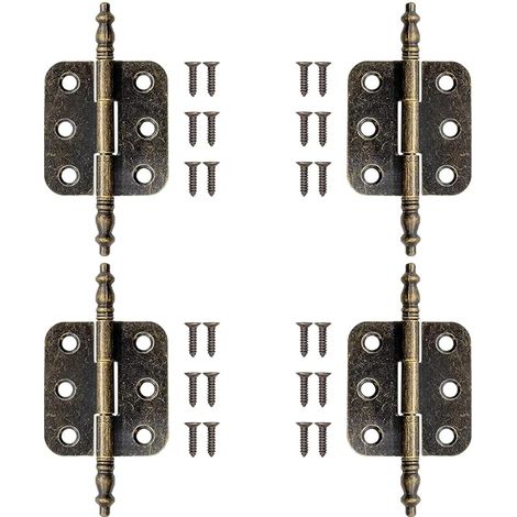 Juego de 4 bisagras para puertas de armario - Latón antiguo - Estilo retro - 70 x 35 mm - Bronce - Mini bisagras para puertas de armario - Con 24 tornillos - Para joyeros y armarios (1/5)
