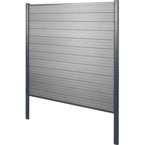 Brise-vue en WPC Sarthe, clôture brise-vent, poteaux aluminium élément de base, 190cm gris (1/5)