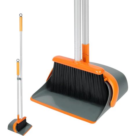 Broom and Dustpan Set with 54" Long Handle - Dustpan and Brush Set for Home Cleaning (Orange and Grey) (1/5)