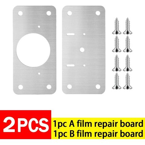(1 jeu) Kit de plaques de réparation pour charnières de placard de cuisine en acier inoxydable, avec accessoires de quincaillerie et trous. (1/5)