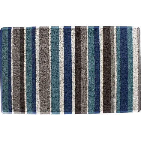 Teslin tufted printed doormat, entryway mat, dirt-removing, anti-slip mat, outdoor mat, loop fleece doormat - blue-grey stripes - 4575CM