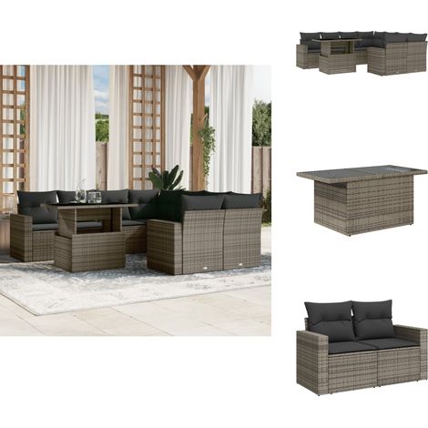 Salon de jardin 9 pcs avec coussins gris résine tressée - Ensemble Salon De Jardin - Meuble Extérieur - Jardin Design - Mobilier Résistant Aux Intempéries - Chaise Lounge (1/5)