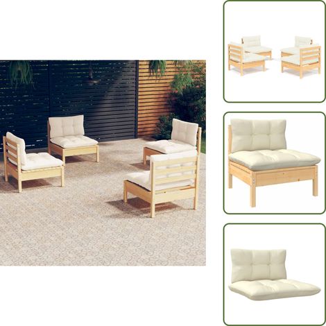 4-tlg. Garten-Lounge-Set mit Creme Kissen Kiefernholz - Gartensessel - Gartenloungeset - Rattan Möbel - Outdoor Furniture - Kiefernholz Gartenmöbel (1/5)