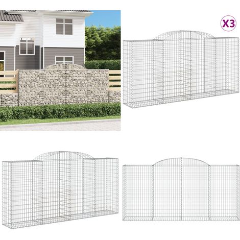 Paniers à gabions arqués 3 pcs 300x50x140/160 cm fer galvanisé - Panier Gabion - Mur Gabion - Clôture Gabion - Décoration Jardin - Barrieres Jardin - Home & Living (1/5)