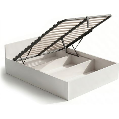 Letto con contenitore 140x200 cm rete sollevabile in metallo Bianco (1/5)